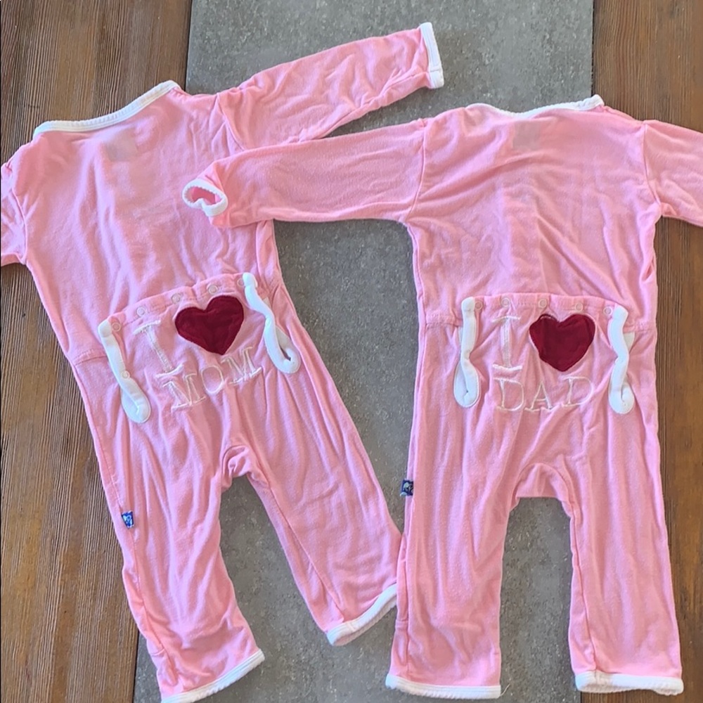 Kickee Pants | I Heart Dad + Mom Pink Coverall